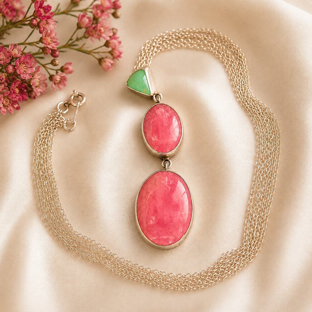 Jay King Rhodochrosite & Turquoise Sterling Silver Pendant Necklace, 18"